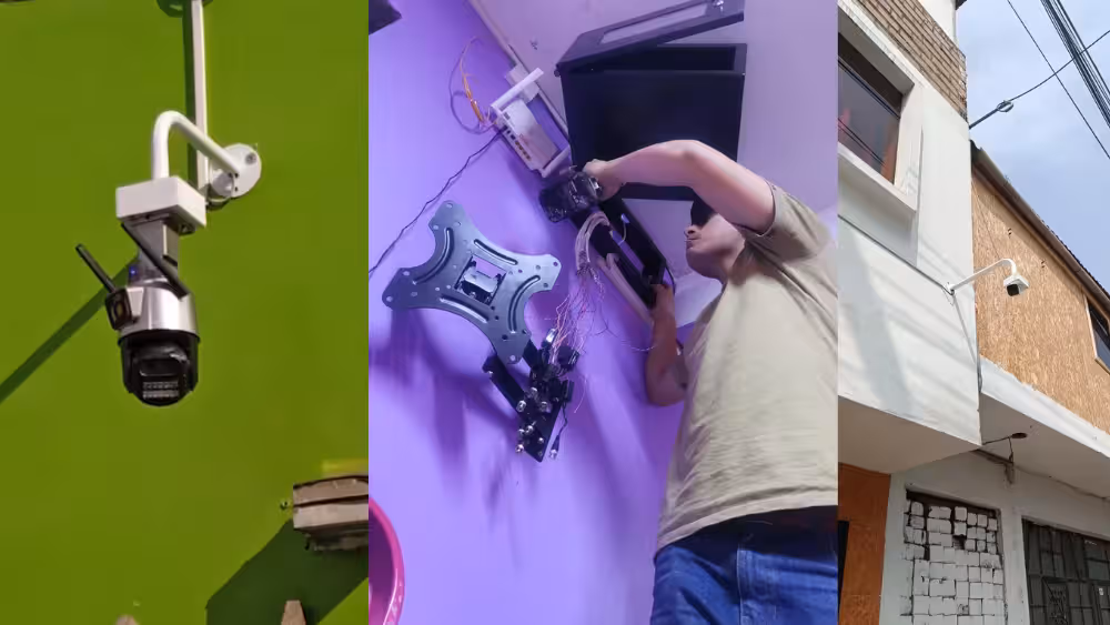 Técnico instalando cámaras de seguridad